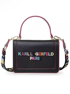 Karl Lagerfeld Black Stud Logo Simone Front Flap Crossbody Bag, NWT
